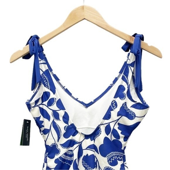 NWT Kate Spade Zigzag Floral Bow-Strap V-neck One-Piece Swimsuit Size Medium NEW - Picture 8 of 14